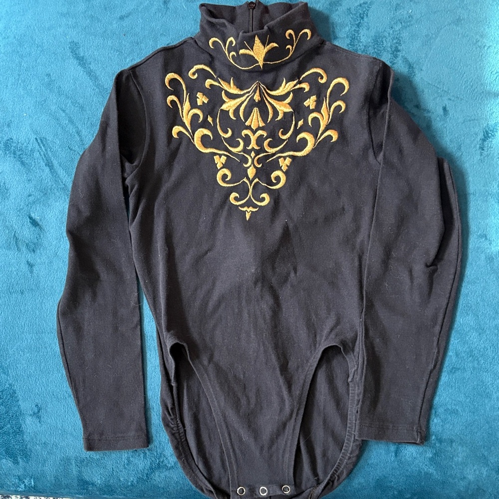 Black and Gold Embroidered Women's Bodysuit